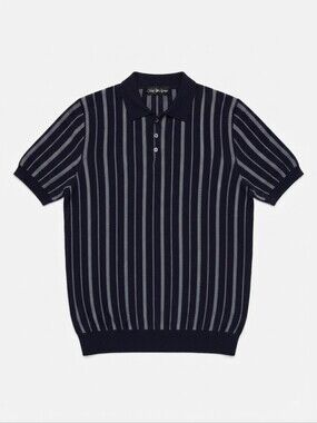 Bullock & Jones Vintage Mens Italian Cotton Knit Polo Shirt Navy Blue Striped S